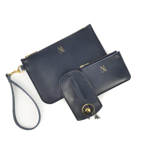 Navy Leather Wristlet Bag - Roam