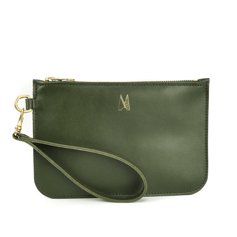 Olive Green Leather Wristlet Bag - Roam