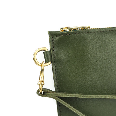 Olive Green Leather Wristlet Bag - Roam