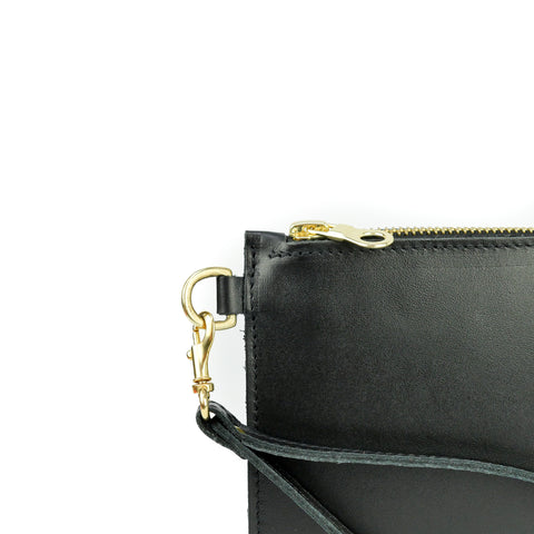 Black Leather Wristlet Bag - Roam