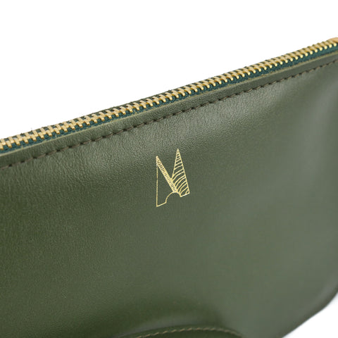 Olive Green Leather Wristlet Bag - Roam