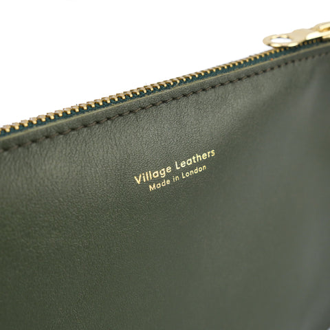 Olive Green Leather Wristlet Bag - Roam