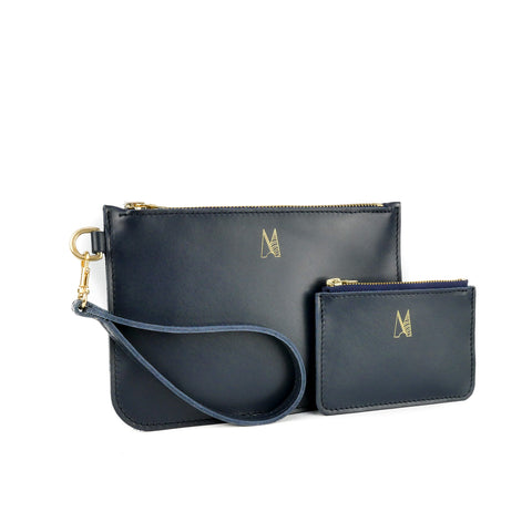 Navy Leather Wristlet Bag - Roam