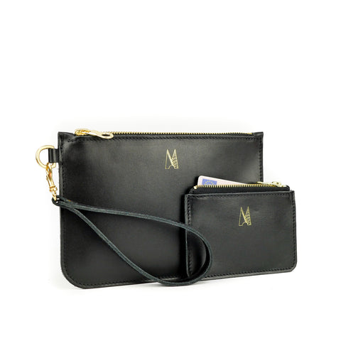 Black Leather Wristlet Bag - Roam