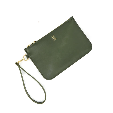 Olive Green Leather Wristlet Bag - Roam