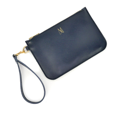 Navy Leather Wristlet Bag - Roam