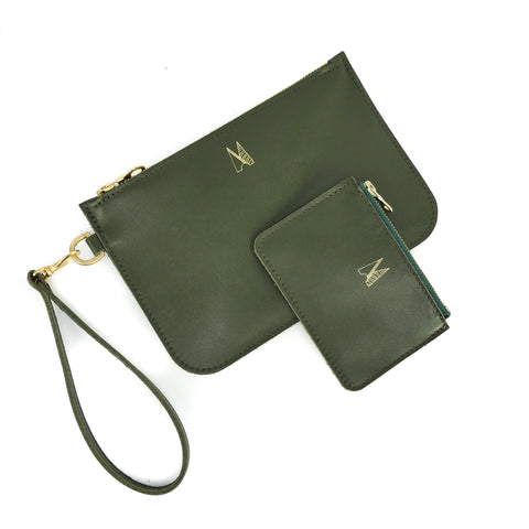 Olive Green Leather Wristlet Bag - Roam