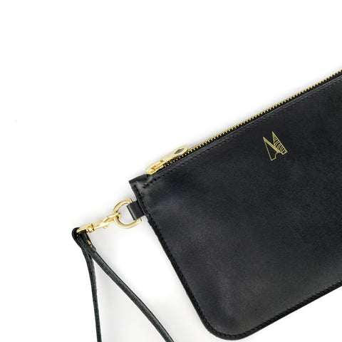 Black Leather Wristlet Bag - Roam