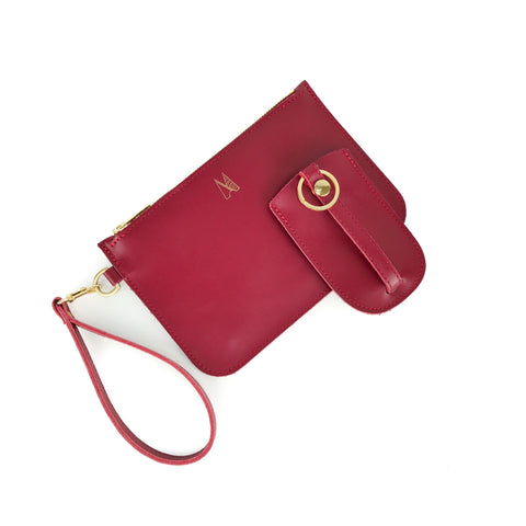 Red Leather Wristlet Bag - Roam