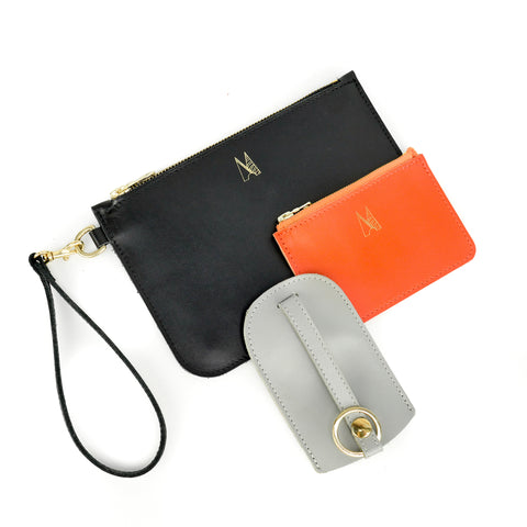 Black Leather Wristlet Bag - Roam