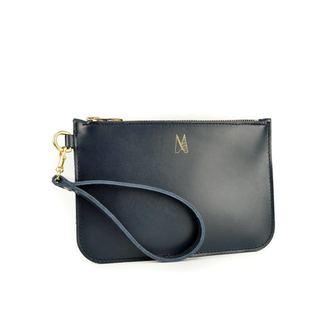 Navy Leather Wristlet Bag - Roam