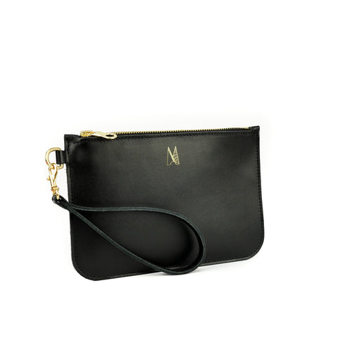 Black Leather Wristlet Bag - Roam