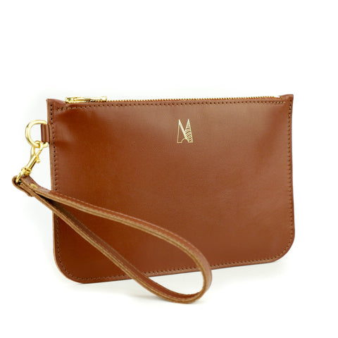 Tan Leather Wristlet Bag - Roam