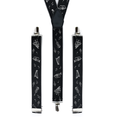 Musical Instruments Silver & Black Trouser Braces