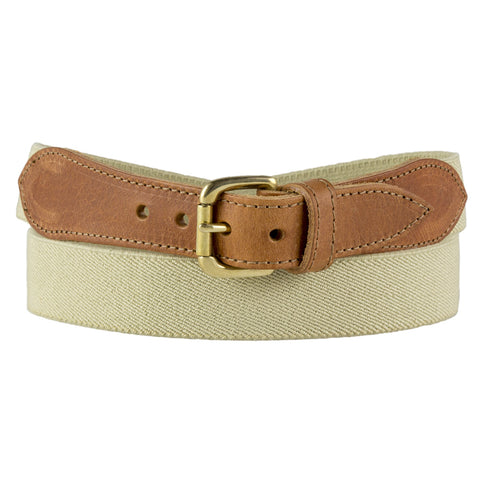 Women's Leather Trimmed Elasticated Beige Belt