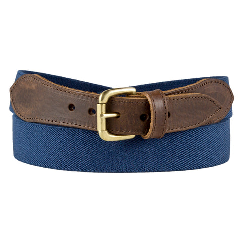 Navy Narrow Leather Trimmed Elasticated Belt