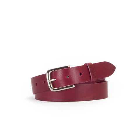 1 1/4" Classic Burgundy Leather Belt. Design classic with a sleek width.