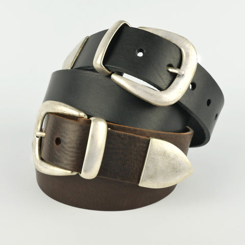 Tan 1 1/2" 3 Part Buckle Leather Belt