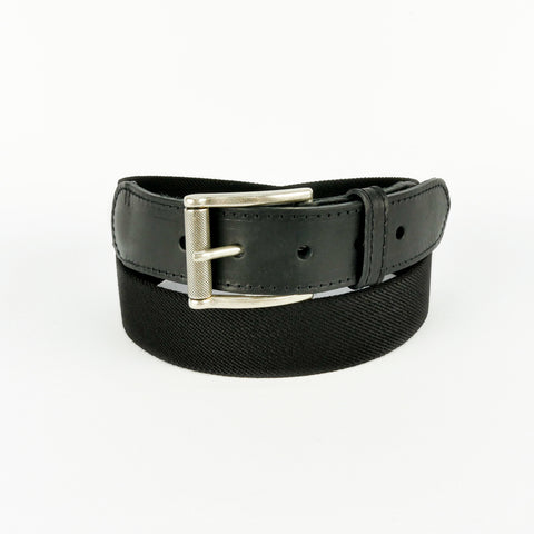 Leather Trimmed Elasticated Webbing Belt Black