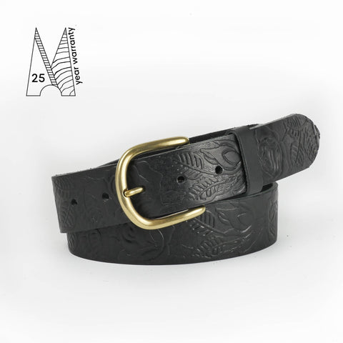 Rose & Leaf Tooled 1 1/2" Black Classic Belt