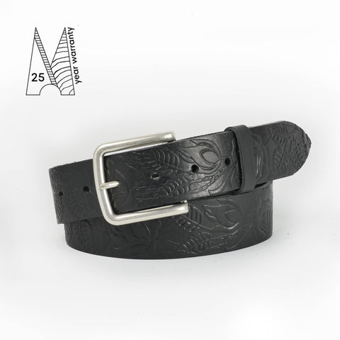 Rose & Leaf Tooled 1 1/2" Black Classic Belt