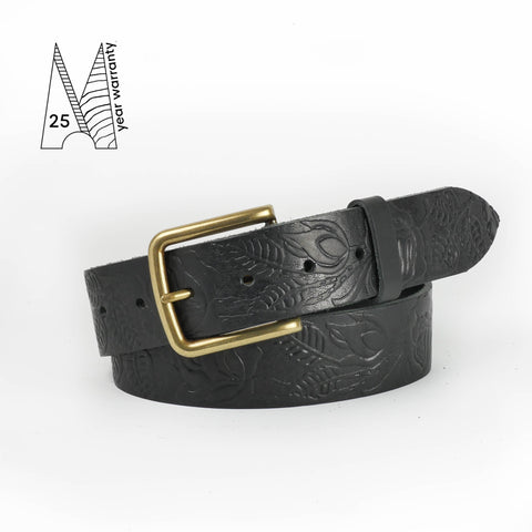 Rose & Leaf Tooled 1 1/2" Black Classic Belt