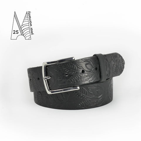 Rose & Leaf Tooled 1 1/2" Black Classic Belt